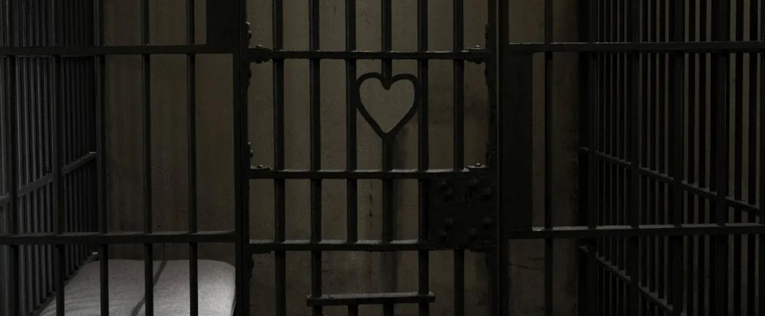 Jail cell with heart shape in bars